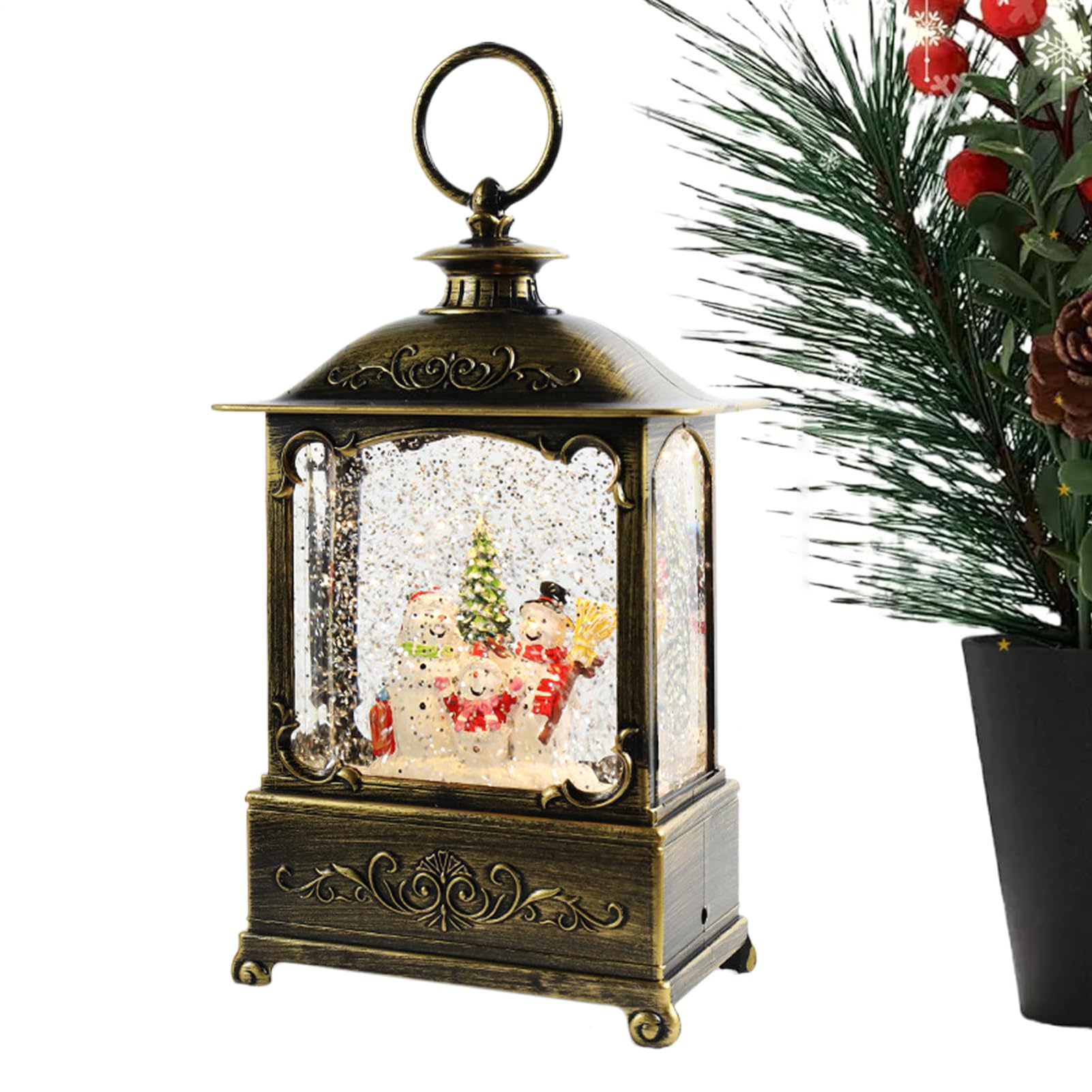 Lanterne Natalizie da Esterno Babbo Natale e Pupazzo di Neve | Lanterne Decorative Con Palla Di Neve Natalizia Per Esterno Festa Ufficio Fattoria Giardino Cortile Patio