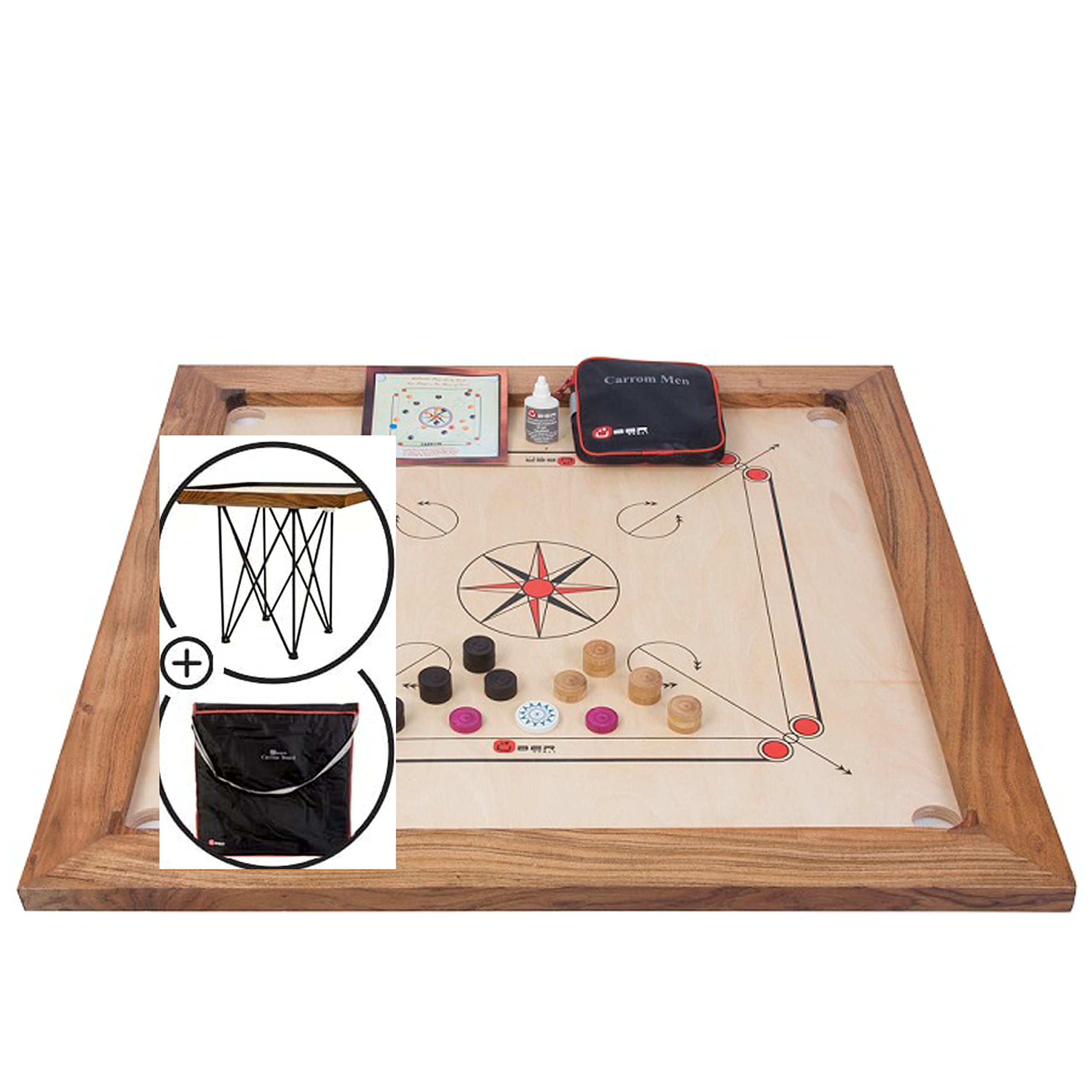 Ubergames Professionelles Carrom Brettspiele 12 kg - Top ECO-Hartholz Qualität - Komplettes Set mit Offiziellen Scheiben und Striker (Brettspiel für 2-4 Spieler ab 8 Jahren)