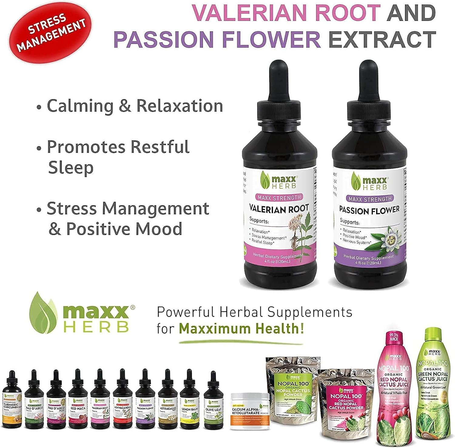 Better Sleep Bundle - Maxx Herb Passion Flower Extract + Valerian Root Extract - for Relaxation and Stress Management, Alcohol-Free - (1 Each) 4 Oz Bottle (60 Servings)