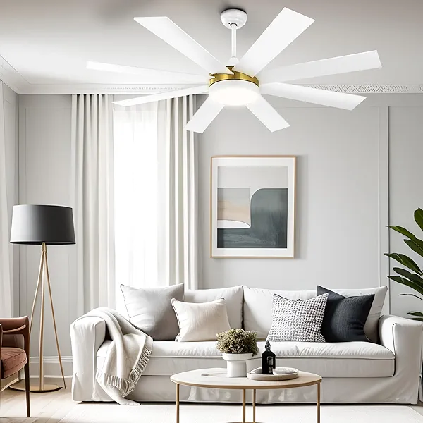 YITAHOME 60 Inch Ceiling Fan with Lights and Remote,8 Blades, App Control, Modern Smart Ceiling Fan Compatible with Alexa for Indoor, Reversible Quiet Motor, Memory Function, White & Gold