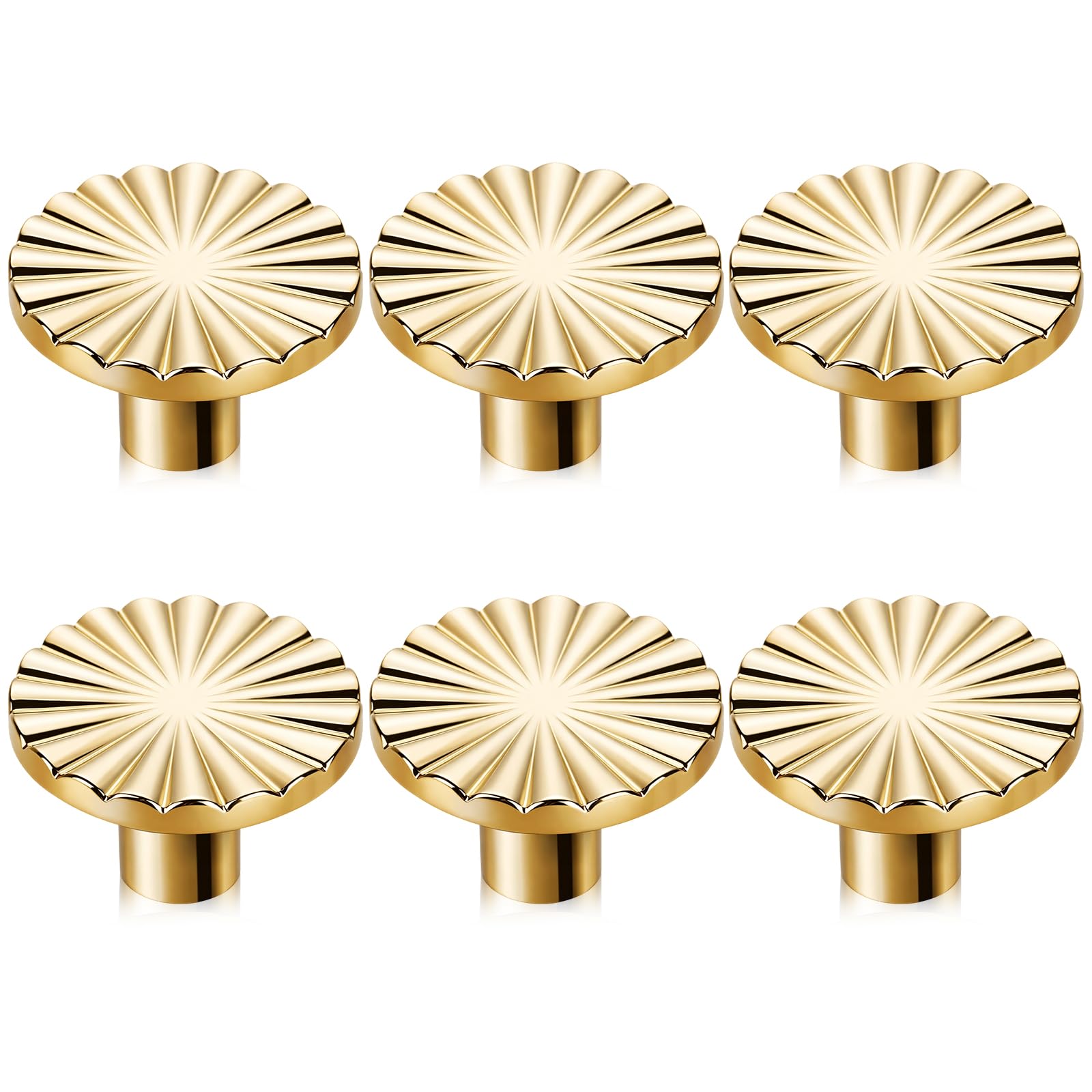 TUBAWD 6PCS Gold Drawer Knobs, Drawer Knobs, Door Knobs Round Single Hole Hardware with Stylish Smooth Handles for Dresser, Cupboard, Wardrobe, Kitchen Cabinets and Furniture