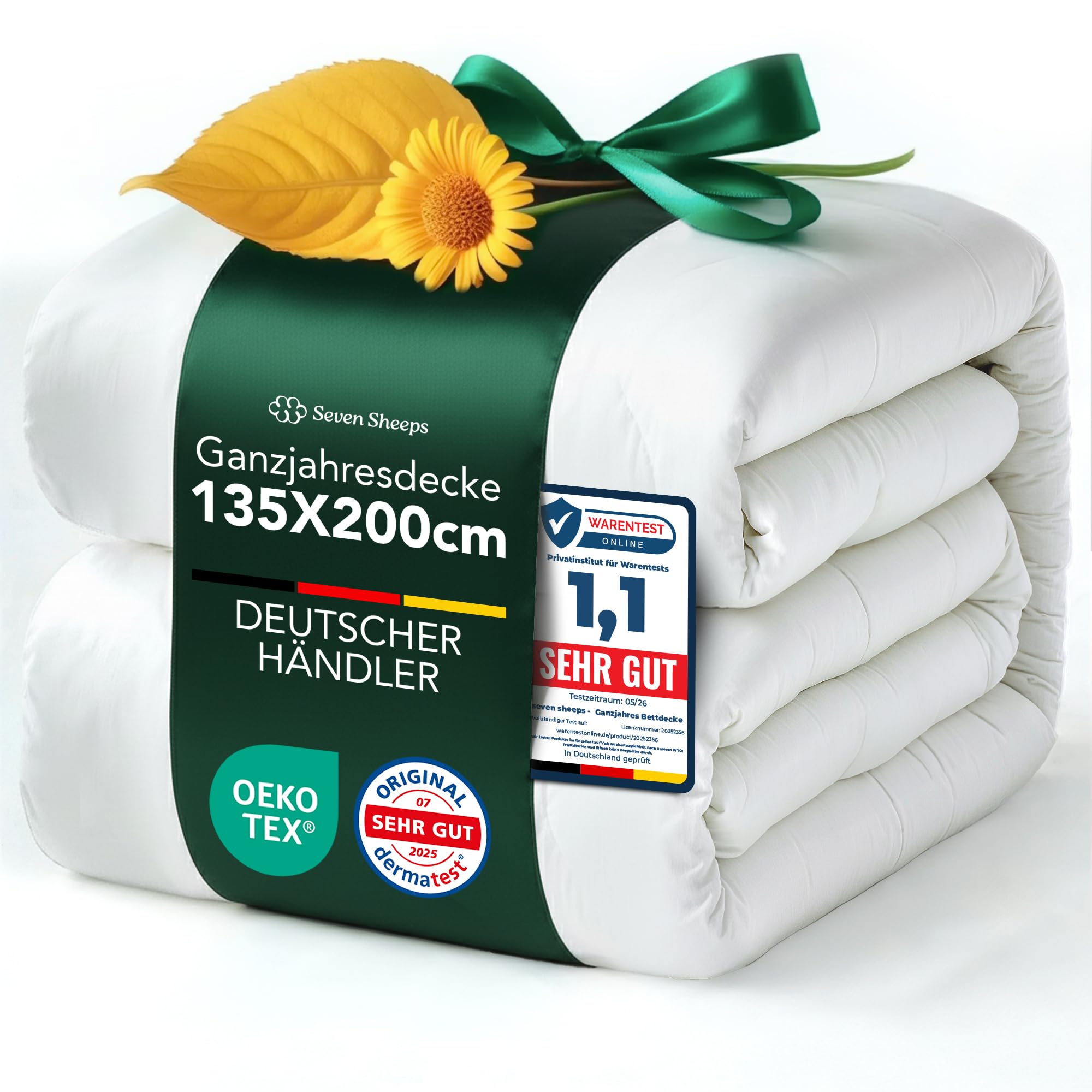 Allergiker Bettdecke 135x200, Ganzjahresdecke, Oeko-Tex, Dermatest sehr gut, Temperaturregulierende, Atmungsaktive Premium Duvet, Waschbar bei 60°C