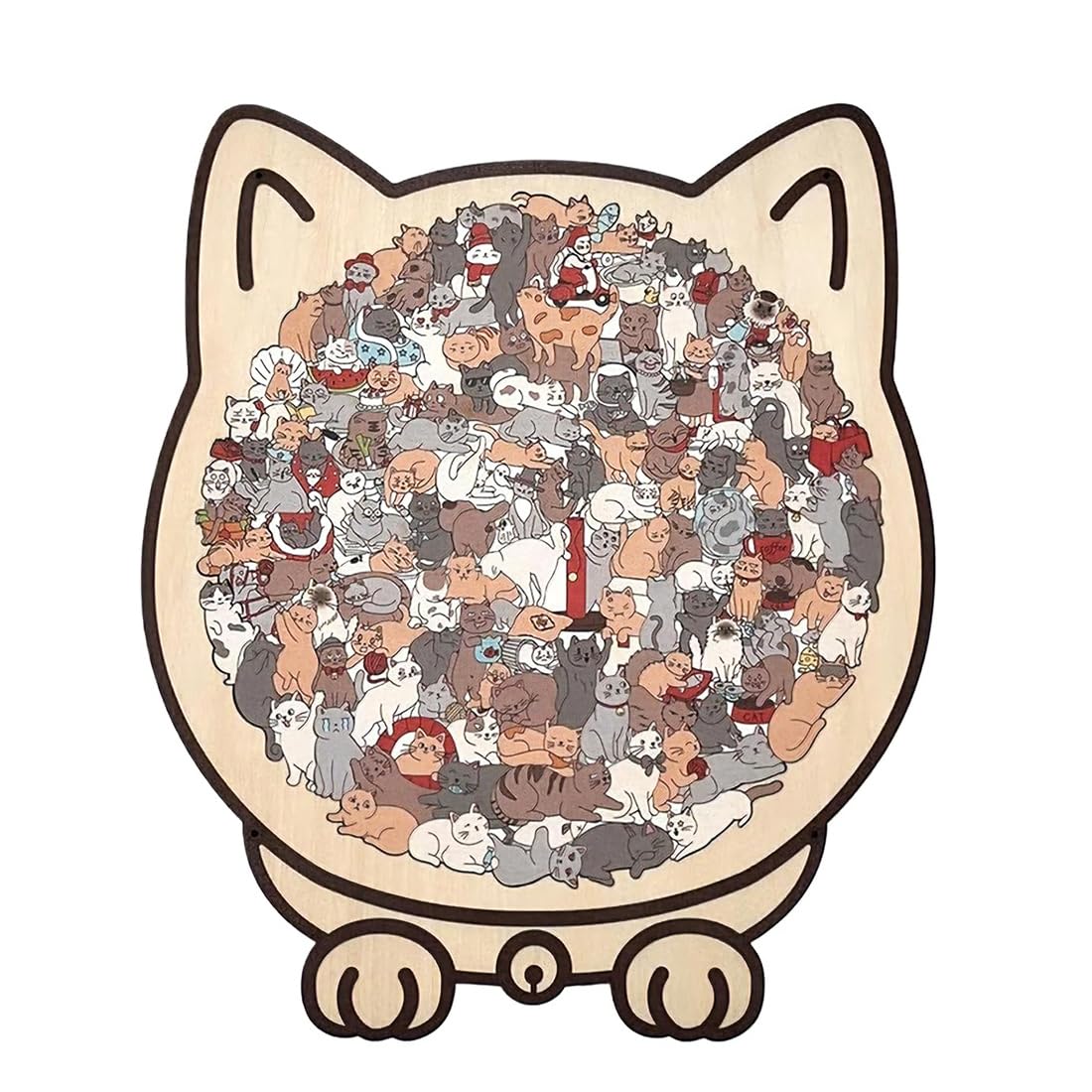 135 Pezzi Puzzle A Forma Di Gatto, Puzzle Legno A Forma Di Gatto Colore Morandi Con Cornice Di Contorni Di Adorabile, Legno Decorativi