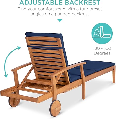 Miniatura 6 de Best Choice Products Tumbona reclinable de madera de acacia de 79 x 26 pulgadas, muebles de exterior para patio, junto a la piscina con mesa