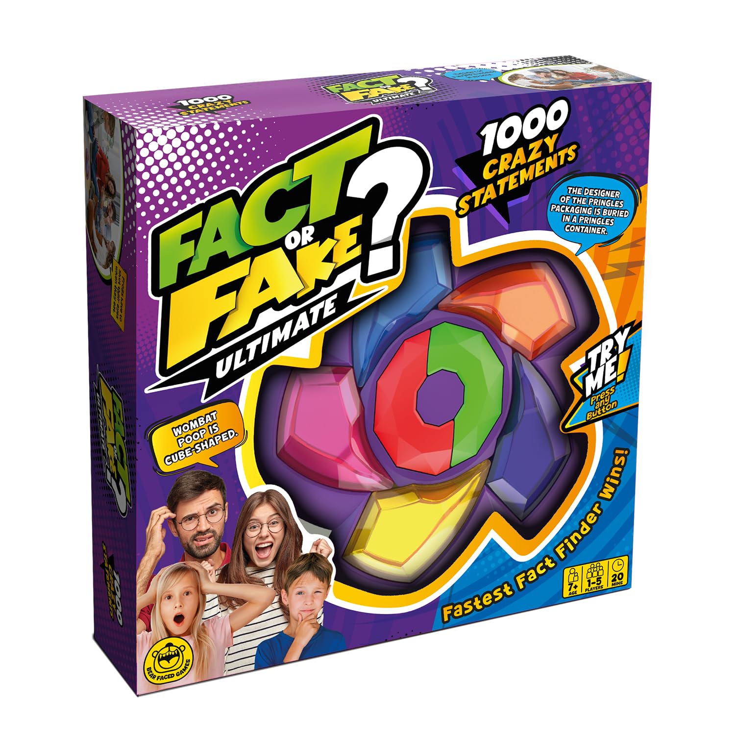 Fact or Fake? Ultimate - Quiz Games. 1,000 crazy statements, are they Fact or Fake? you decide, but be quick it's a race! Age 7+, 1-5 players.