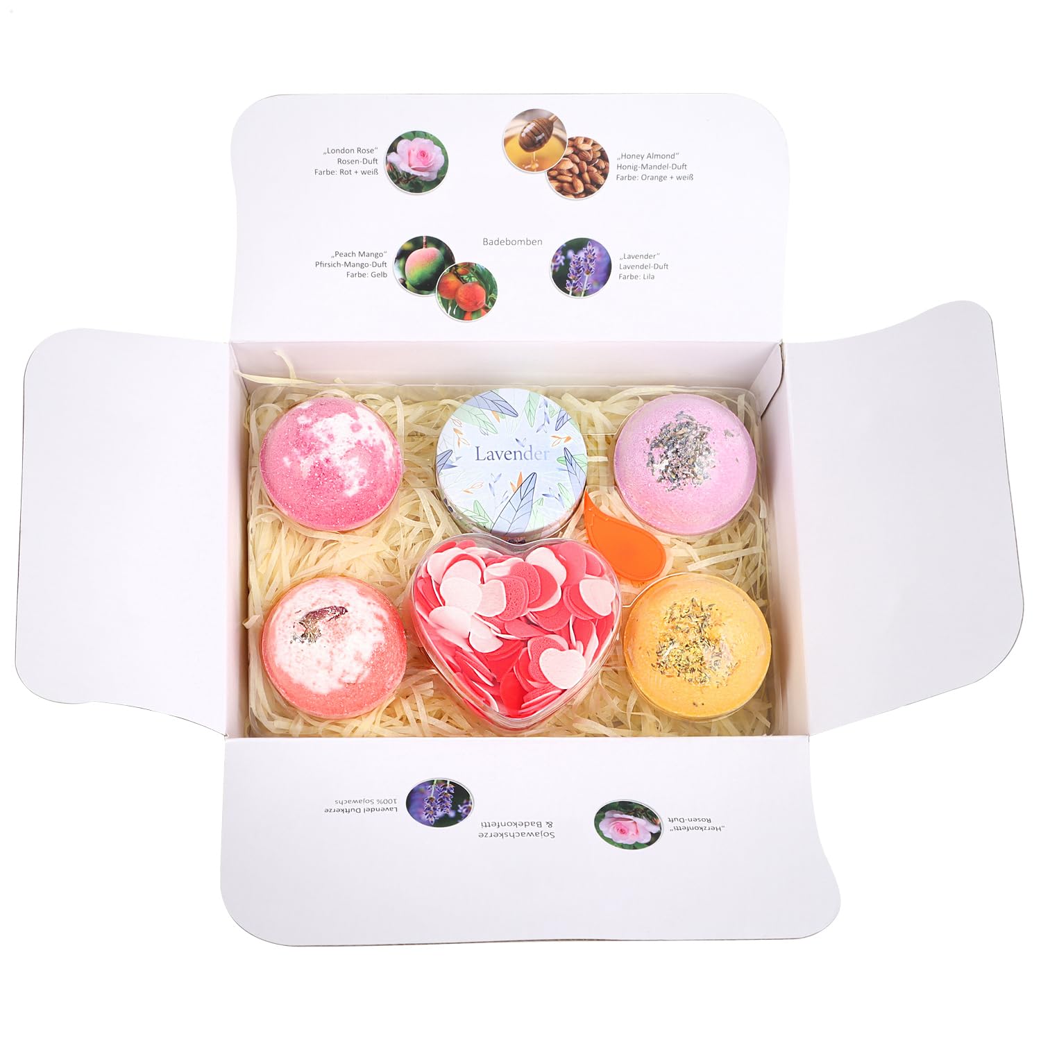 com-four® 4X Geschenk-Box mit insgesamt 16x Badebomben, 4X Badekonfetti