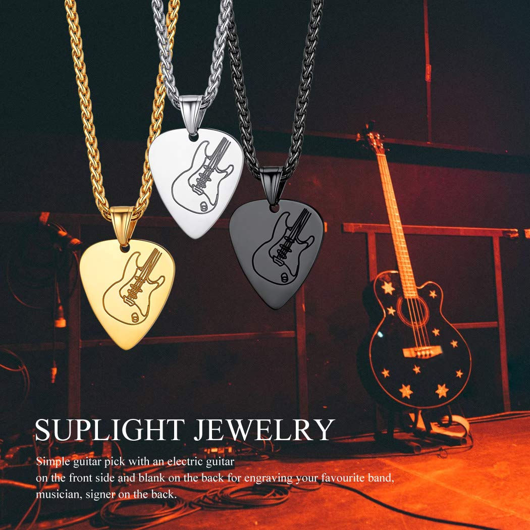 Suplight Collar Guitarra Acero Inoxidable de Mujeres, Púas de Guitarra para Amantes de Músicos, Joyería Deliciosa con Nombres Grabados Personalizados