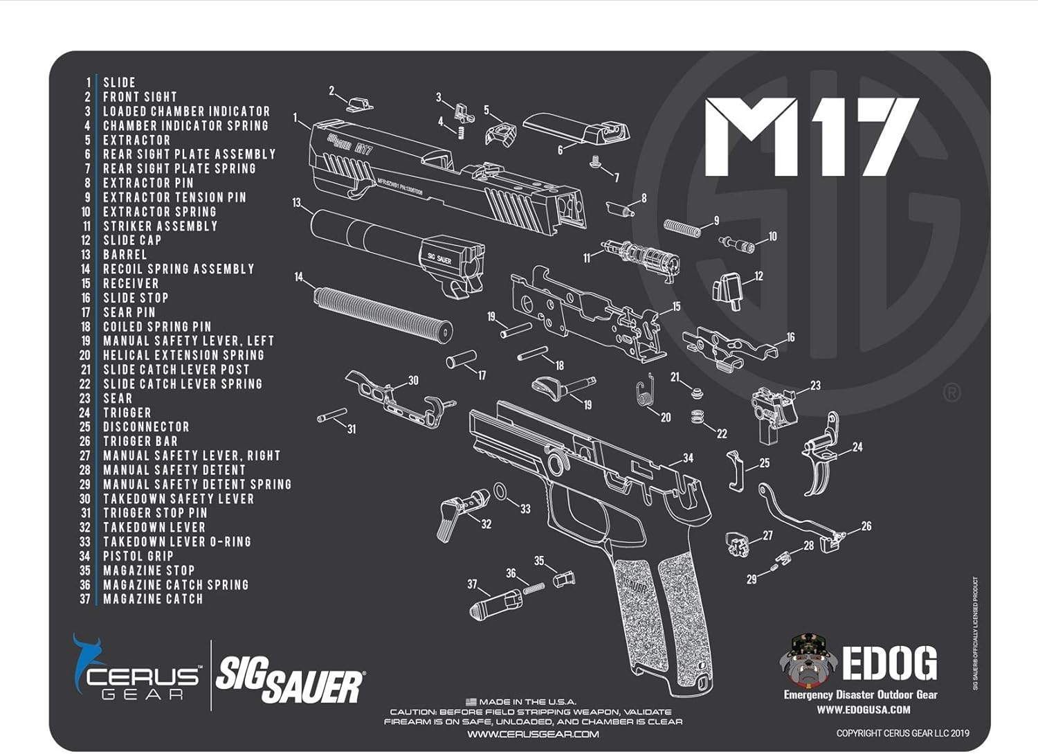 EDOG Range Warrior 27 Pc Gun Cleaning Kit - Compatible with Sig Sauer M17 - Schematic (Exploded View) Pistol ProMat Range Warrior Universal .22 9mm - .45 Kit & Tac Book Accessories Set