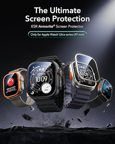 Vista 3 de ESR Armorite - Protector de pantalla para Apple Watch Ultra 3 2025 /Ultra 2 /Ultra (49 mm), protección de grado militar, película de vidrio templado