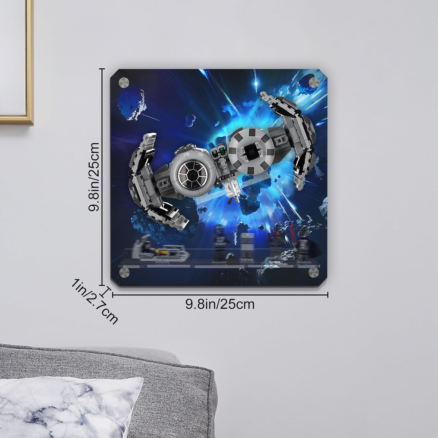 Display Wall Board Compatible with Lego Star Wars 75347 TIE Bomber, Premium Acrylic Art Frame with Secure Model & Minifigure Holder, Explosive Space Battle Backdrop, Easy Installation Kit