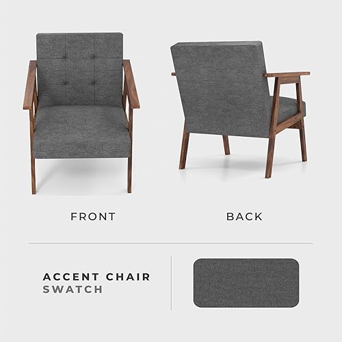 Miniatura 8 de TARSHYRY Silla decorativa de mediados de moda, sillón tapizado de lino con marco de madera de goma y cojín suave, cómoda silla de descanso para sala