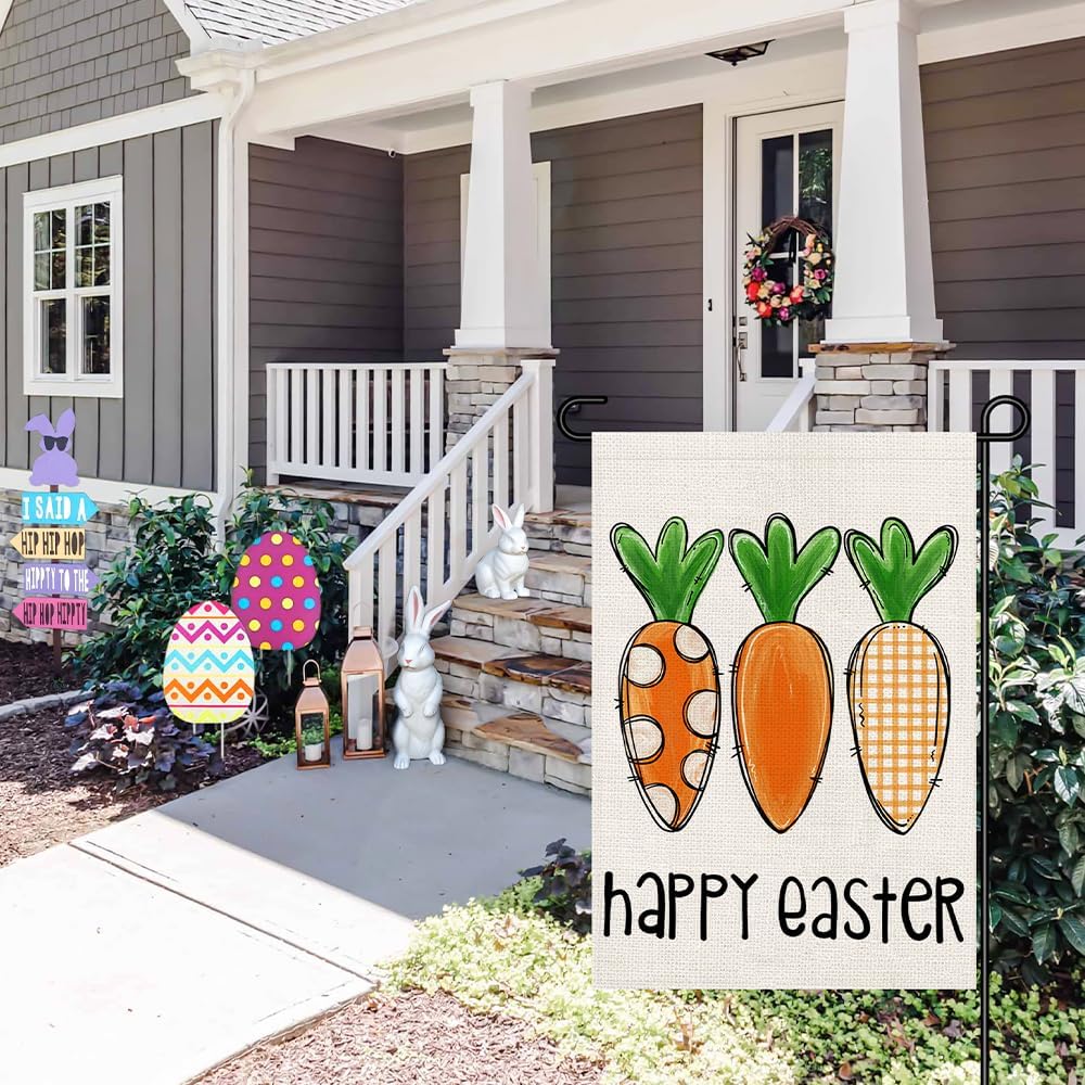 Happy Easter Garden Flag 12x18 Inch Double Sided Outside, Carrots Sign Burlap Small Flags Yard Outdoor Decoration DF694 - Image 3