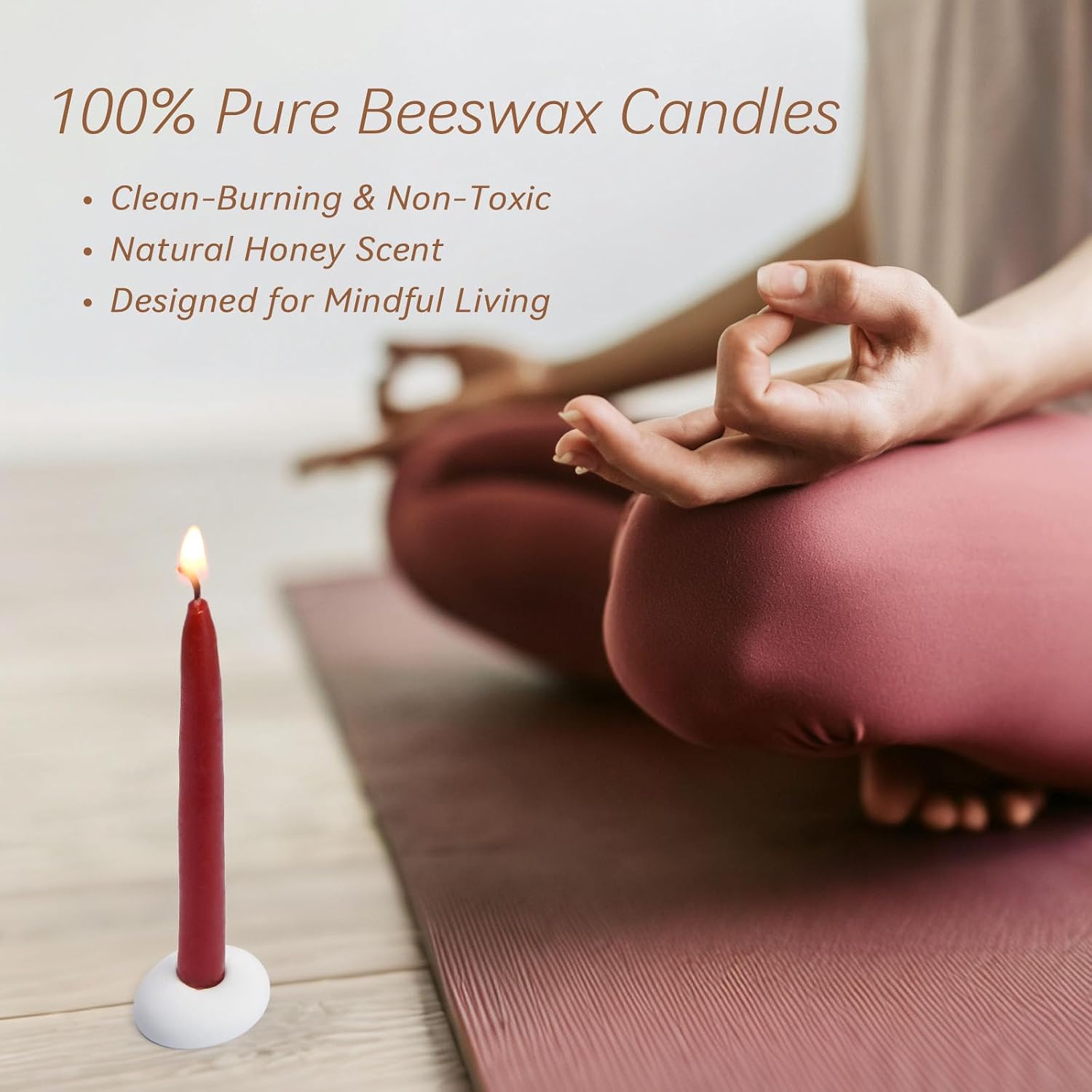 20 Minute 100% Pure Beeswax Candles, Mini Mindful Meditation Taper Candles, Smokeless & Dripless with Holder for Yoga, Prayer, Relaxation (Red,120 Pack)