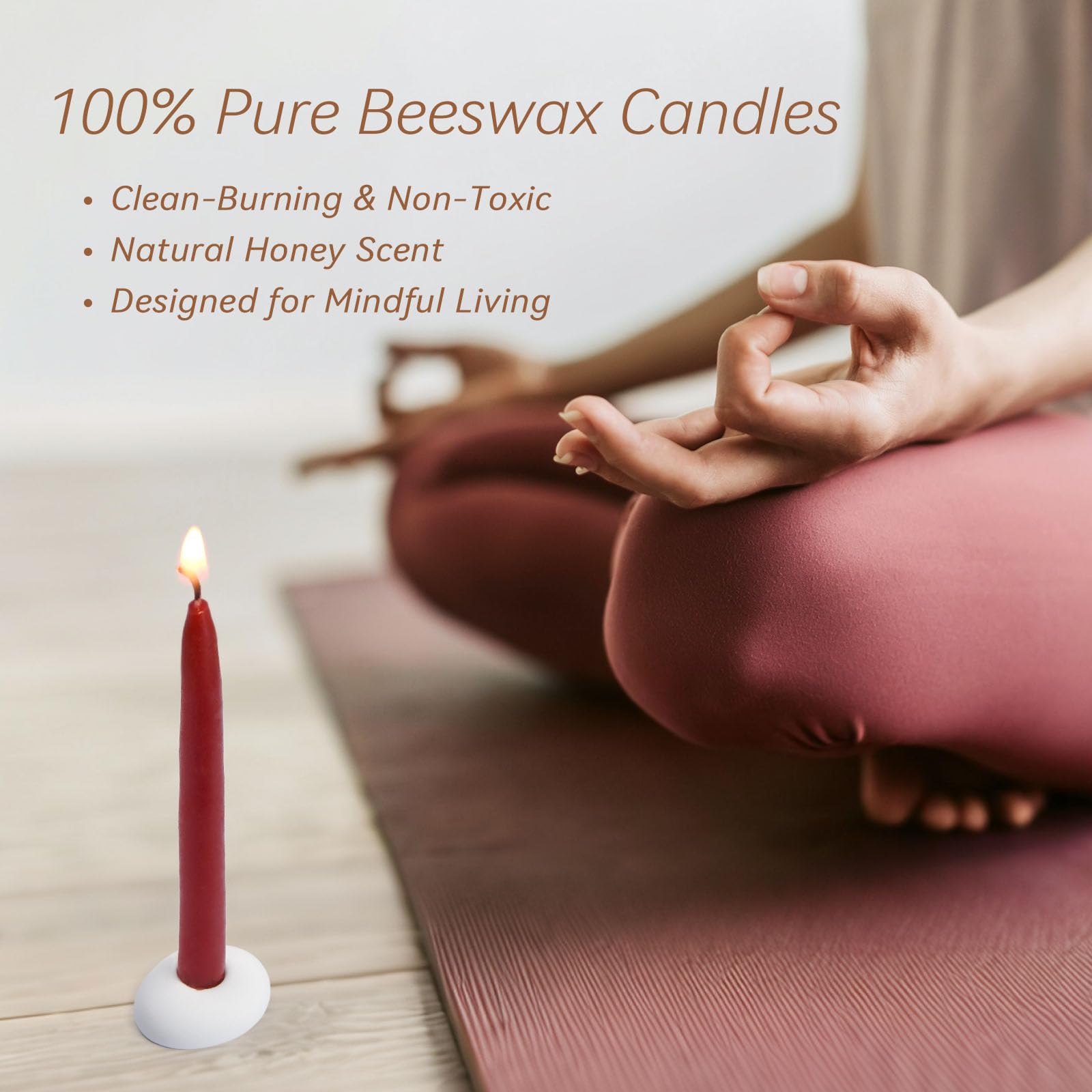20 Minuten 100 % reines Bienenwachskerzen, Mini-Kerzen, achtsame Meditationskerzen, rauchfrei und tropffrei, mit Halter für Yoga, Gebet, Entspannung (Rot, 60 Stück)