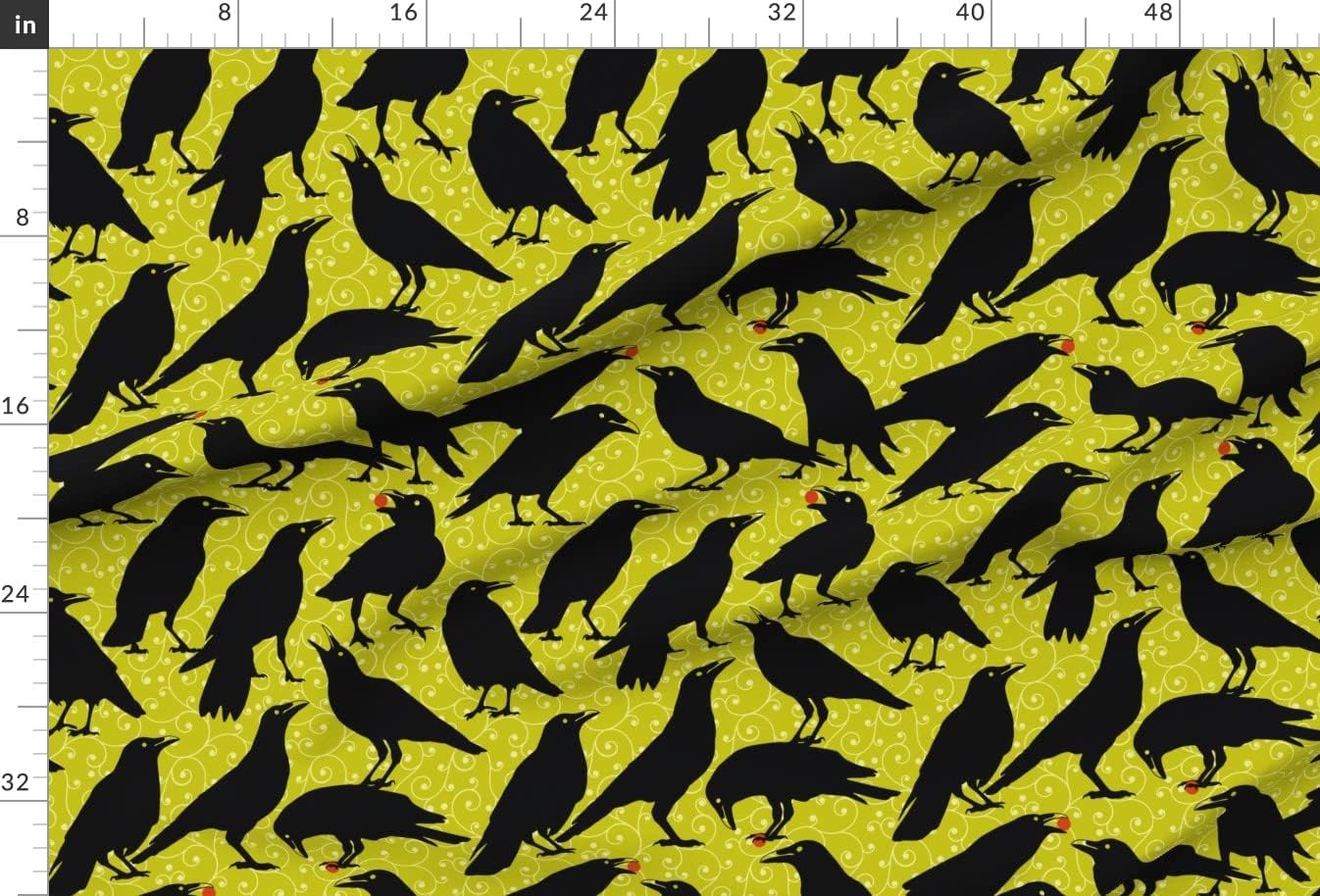 Spoonflower Fabric - Black Bird Halloween Crows Green Scary Birds Printed on Upholstery Velvet Fabric Fat Quarter - Upholstery Home Decor Bottomweight Apparel