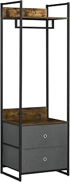 HOMCOM Clothes Rail, Single Wardrobe, 2 Storage Drawers, Rustic Brown/Grey
