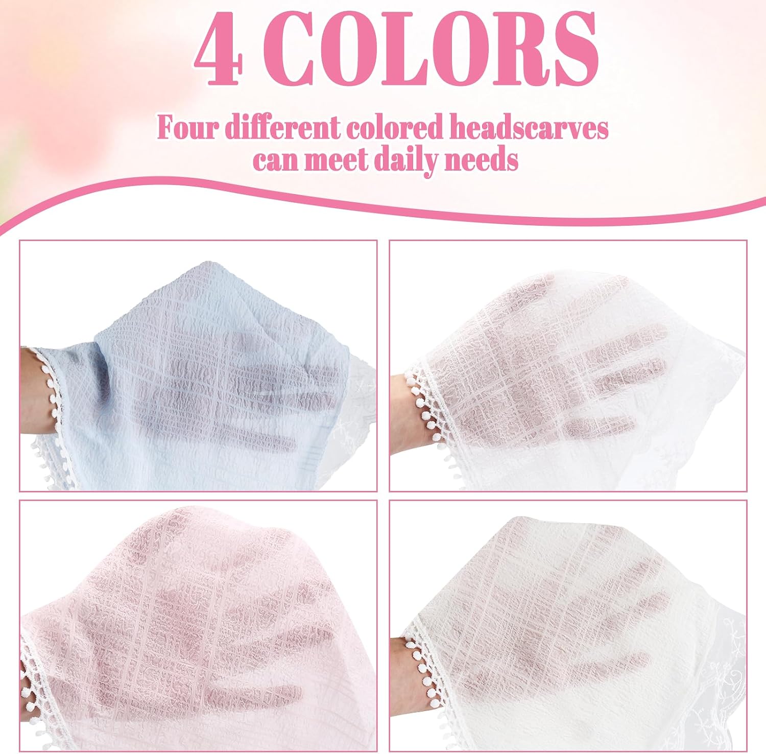 URSKYTOUS 4Pcs Head Scarf for Women Lace Hair Scarf Bandana Cute Bandana Headband Soft Head Bandanas Stylish Hair Kerchief with Ties Boho Triangle Kerchief Headband Accessories(Beige White Blue Pink)