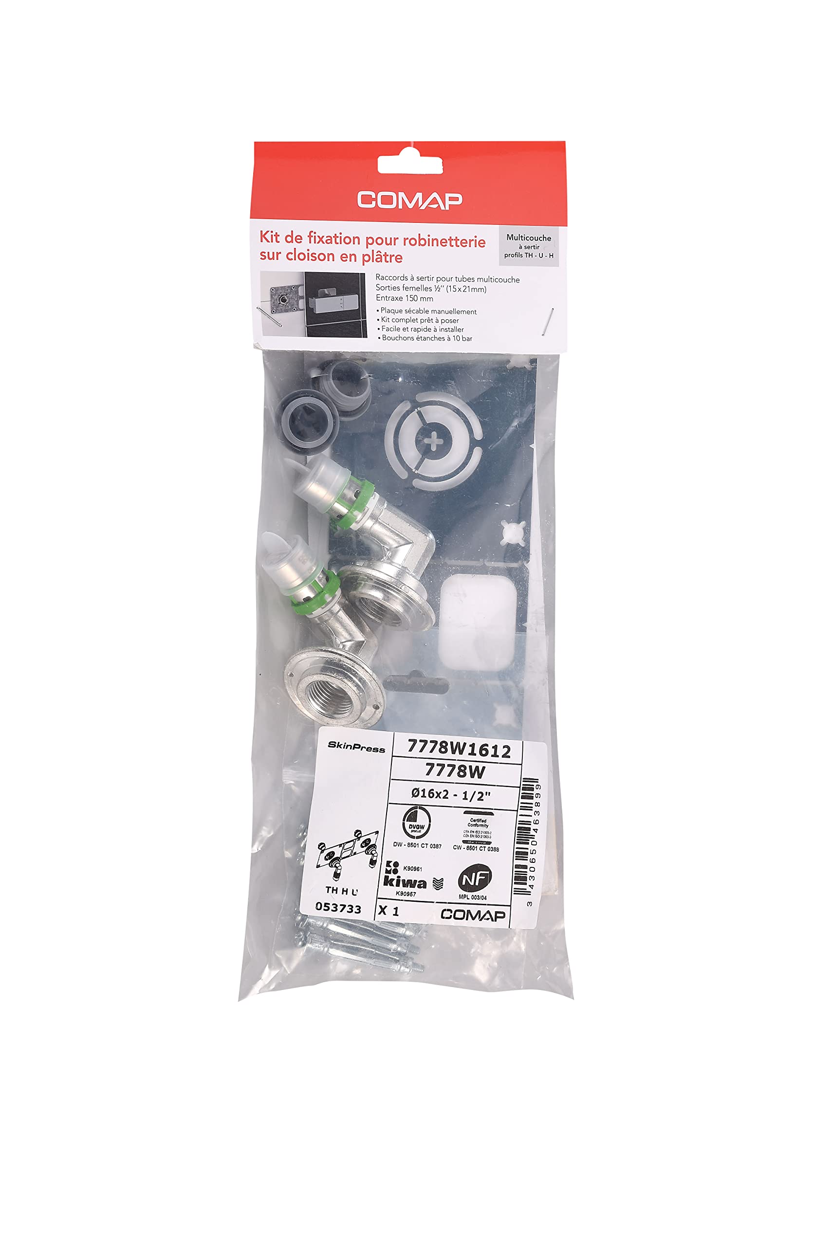 COMAP Kit de fixation pour robinetterie sanitaire sur plaque de plâtre pour tubes multicouche à sertir - 20x2-1/2 - 7778W2012