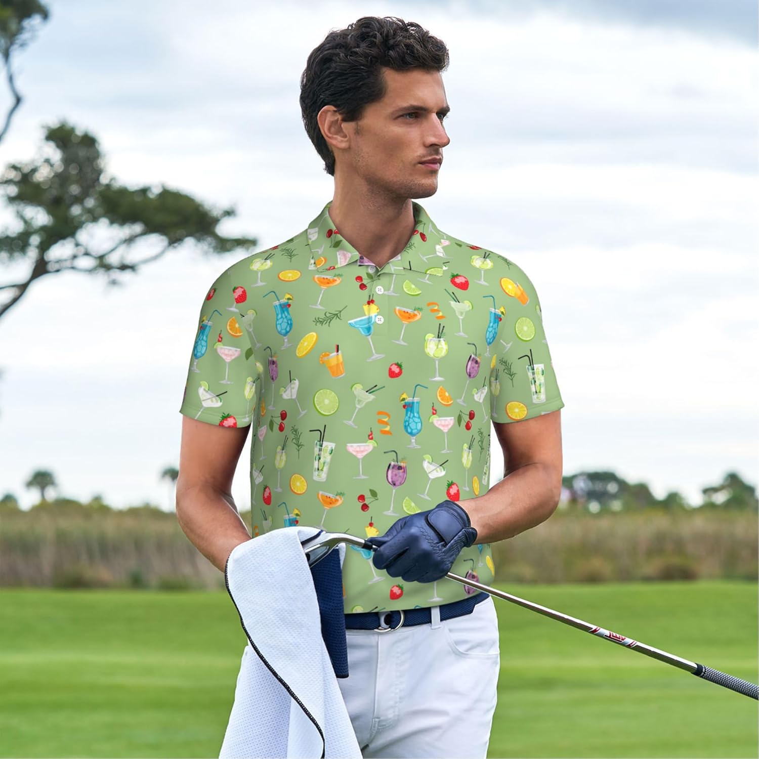 Funny Hawaiian Couple Golf Shirts,Matching Short Sleeve Golf Shirt Moisture Wicking Couple Polo Shirt for Men Women