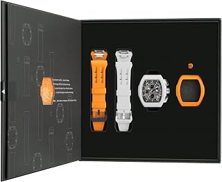 Mens Watch Set Watches for Men Japanese Quartz Movement Tonneau Case Fluoroelastomer Strap Chronograph Date 100M Waterproof with 2 Interchangeable Bands and Bezels Mens Watch Cool Gifts Set