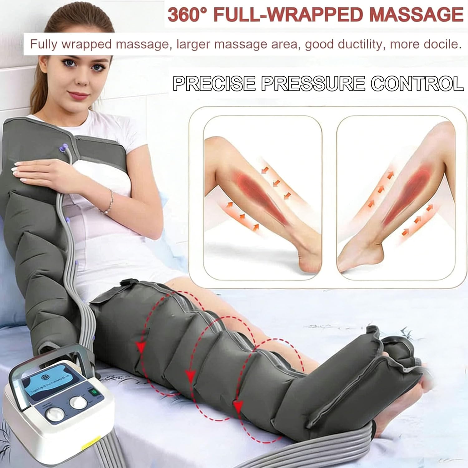 Presoterapia para Casa Piernas y Abdomen Brazos, Botas Presoterapia Drenaje Linfático, Compresión de Aire Masaje de Piernas Masajeador de Compresión 6 Cavidades para Pierna Hinchadas y Cansadas
