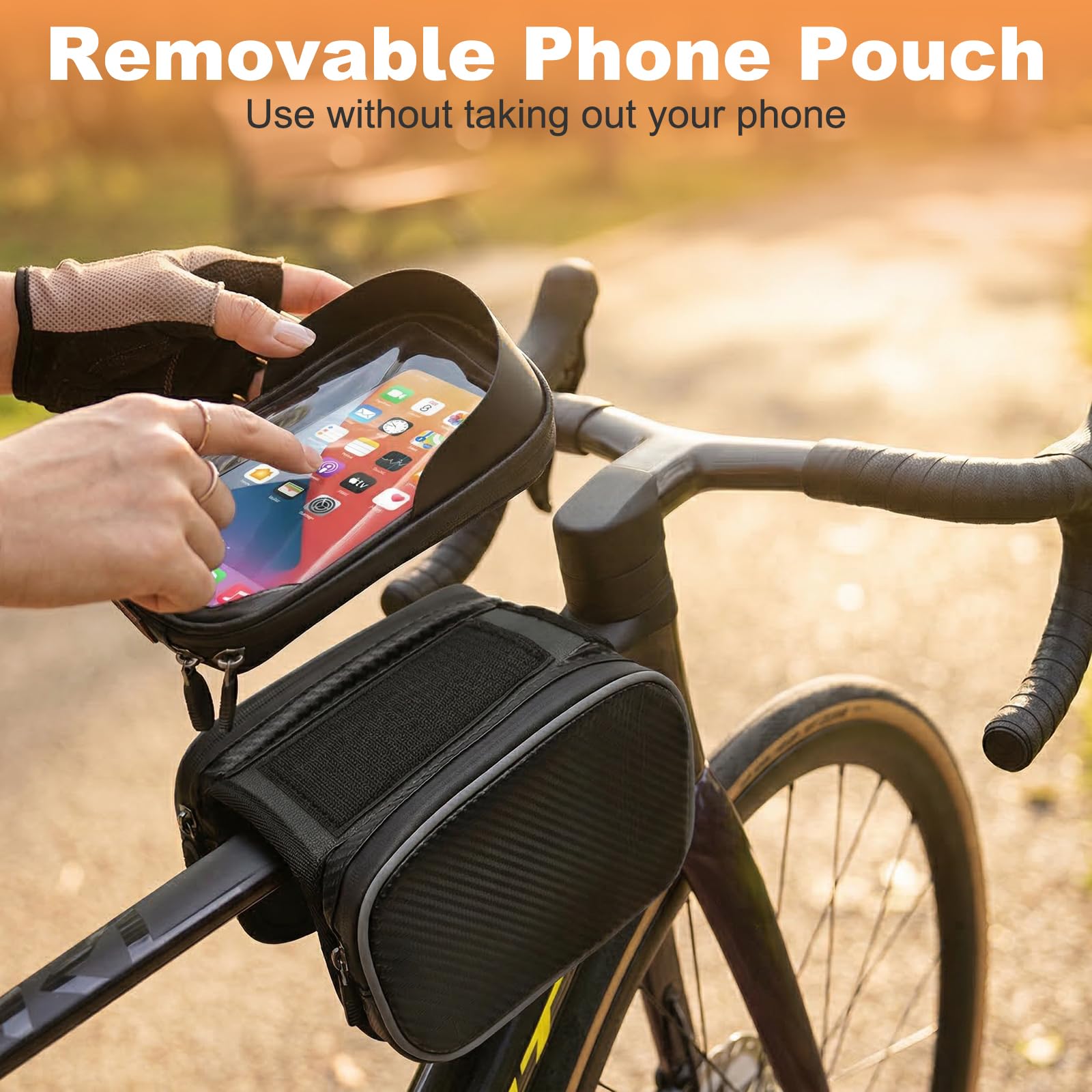 Borsa da Manubrio, Impermeabile Borsa Telaio Bici con Touchscreen TPU Bici Telaio per Smartphone Fino 6,8'' Borsa Tubo Anteriore per MTB, Bici Gravel, Bici Strada, Bici Elettrica