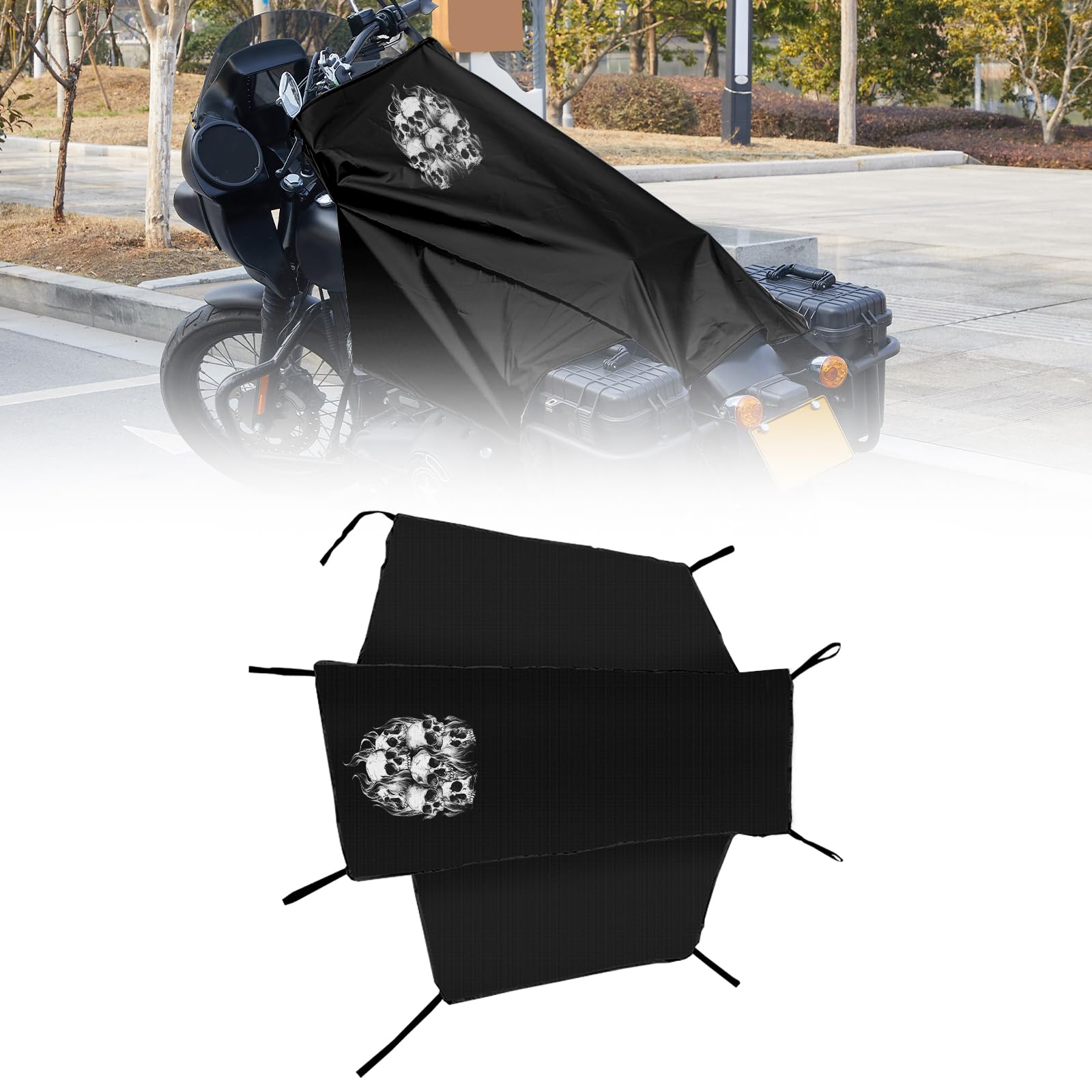 Dream Apparel Motorcycle Seat Cover Sun Shade Waterproof Outdoor Rain Dust Protection Universal Fit Heavy Duty Windproof Motorbike Vehicle Cover with Storage Bag, Black, Size L