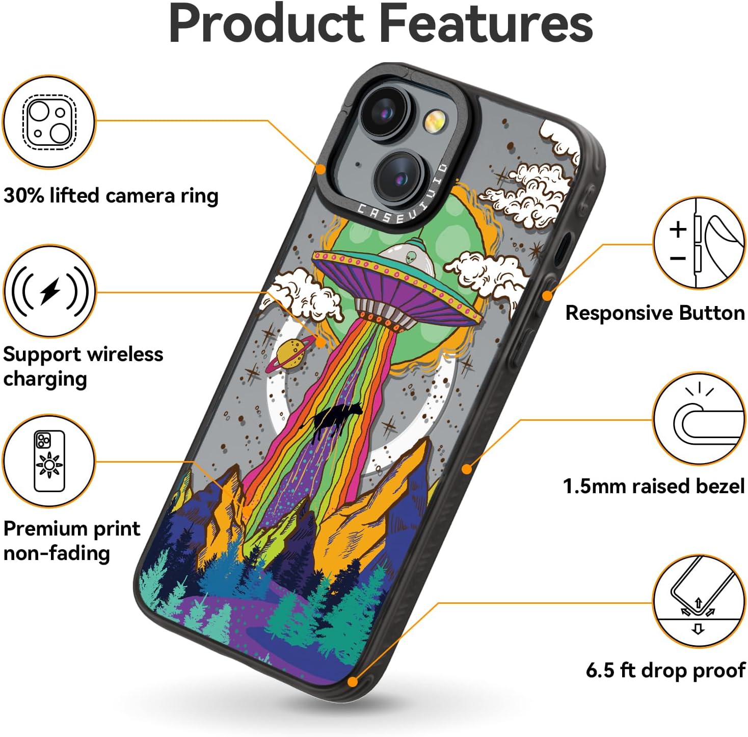 Magnetic for iPhone 13 Magsafe Case Cute Aesthetic - Durable Fashion Funny Phone Case - Girly UFO Pattern Print Cover Design for Woman Girl 6.1 inches Black