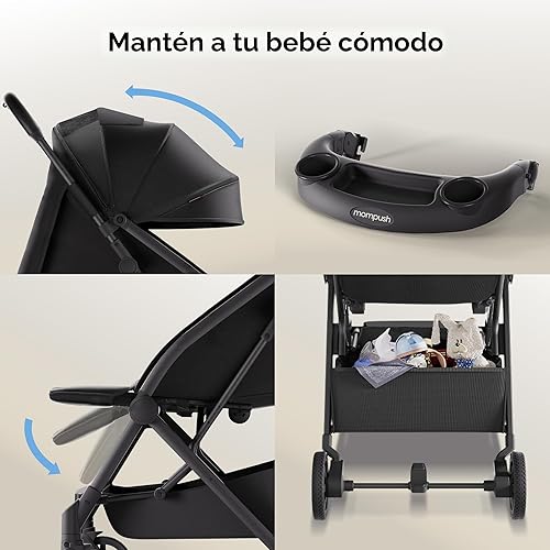 Miniatura 8 de Mompush Lithe V2 - Cochecito de viaje ligero, compacto y plegable con bolsa de viaje, cochecito plegable con una sola mano, bandeja para aperitivos