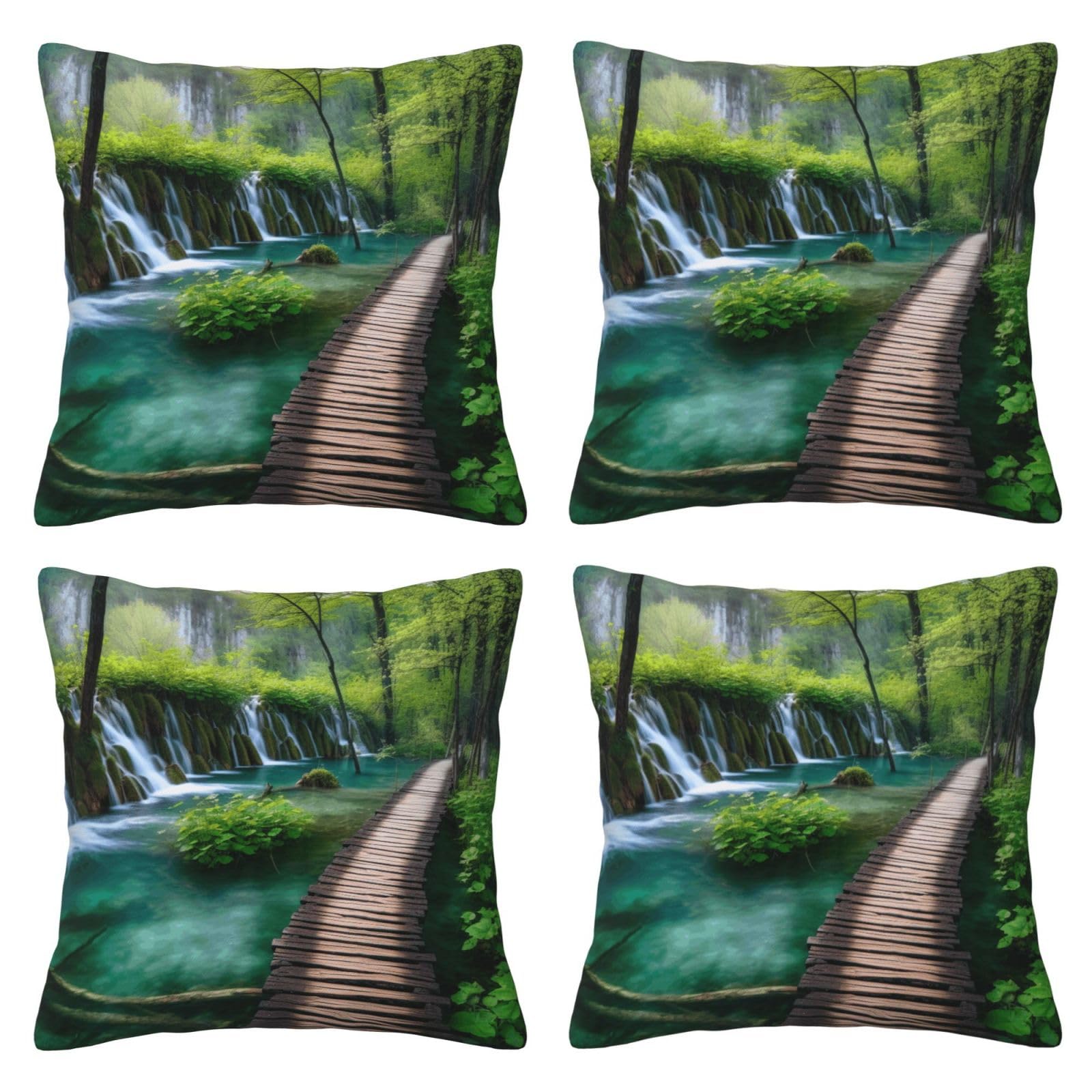 Plitvice Lakes National Park Throw Pillow Cases 4 Pack Square Pillowcases Super Soft Pillow Protectors With Zipper for Couch Livingroom Sofa Bed Office Car,30x30 CM