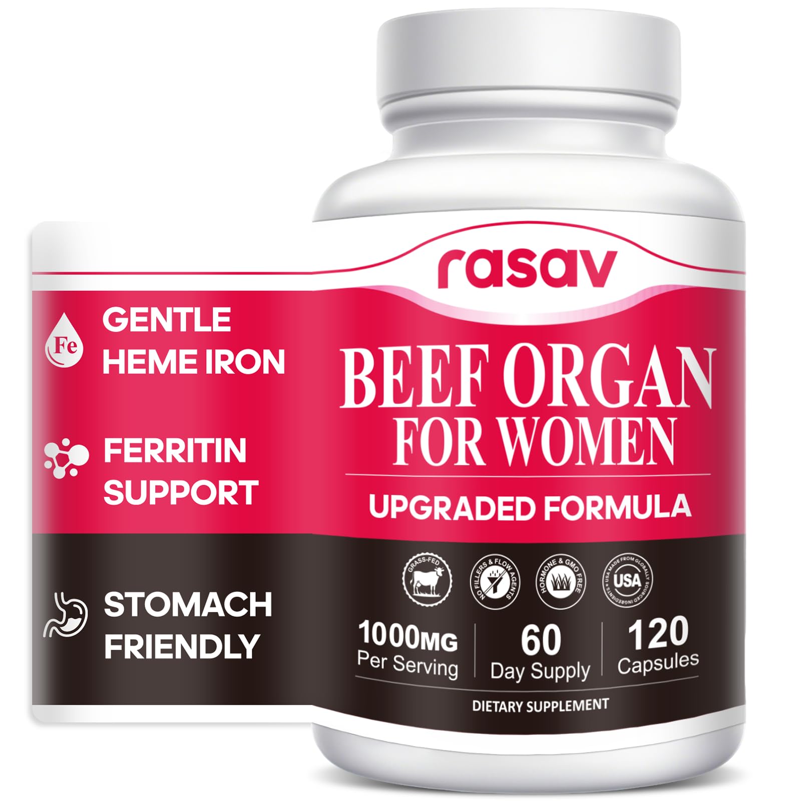 Rasav Beef Organ Supplement for Women, Grass Fed Ovary & Liver, 120 caps 120 Count (Pack of 1)