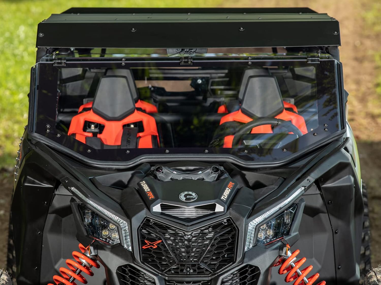 SuperATV MaxDrive Power Flip Windshield compatible with Can Am Maverick X3 2017+, Can be Opened to Any Position for Full Airflow Control, 1/4” Polycarbonate 250x Stronger than Glass, USA Made