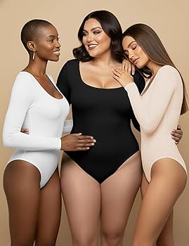 YOGINGO Women's Square Neck Long Sleeve Bodysuit 0611, Black