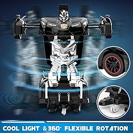 FDJ Remote Control Car - Transform Car Robot, One Button Deformation to Robot with Flashing Light, 2.4Ghz 1:18 Scale Transforming Police Kids Toys with 360 Degree Rotating Drifting Toys