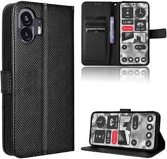 Compatible with Nothing Phone 2 Leather Case Cover,PU Leather flip Cover Compatible with Nothing Phone 2 Case Cover Black