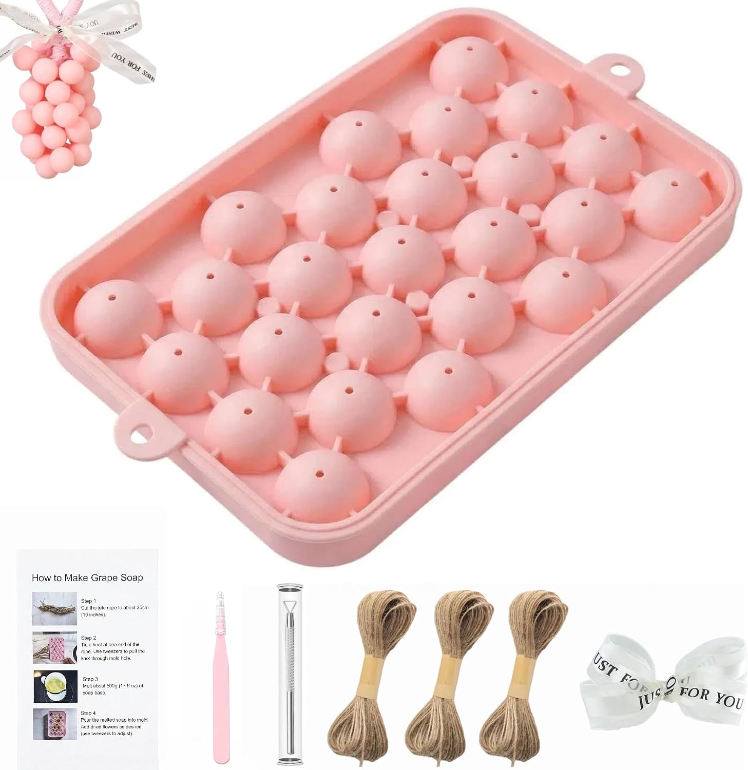 2-Pack Silicone Grape Soap Mold, DIY Soap Making Kit with Complete Toolkit Dried Flowers Instruction Guide, Round Easy-Release Silicone Mold for Grape Soaps, Gift, Home Decor (Without Soaps)