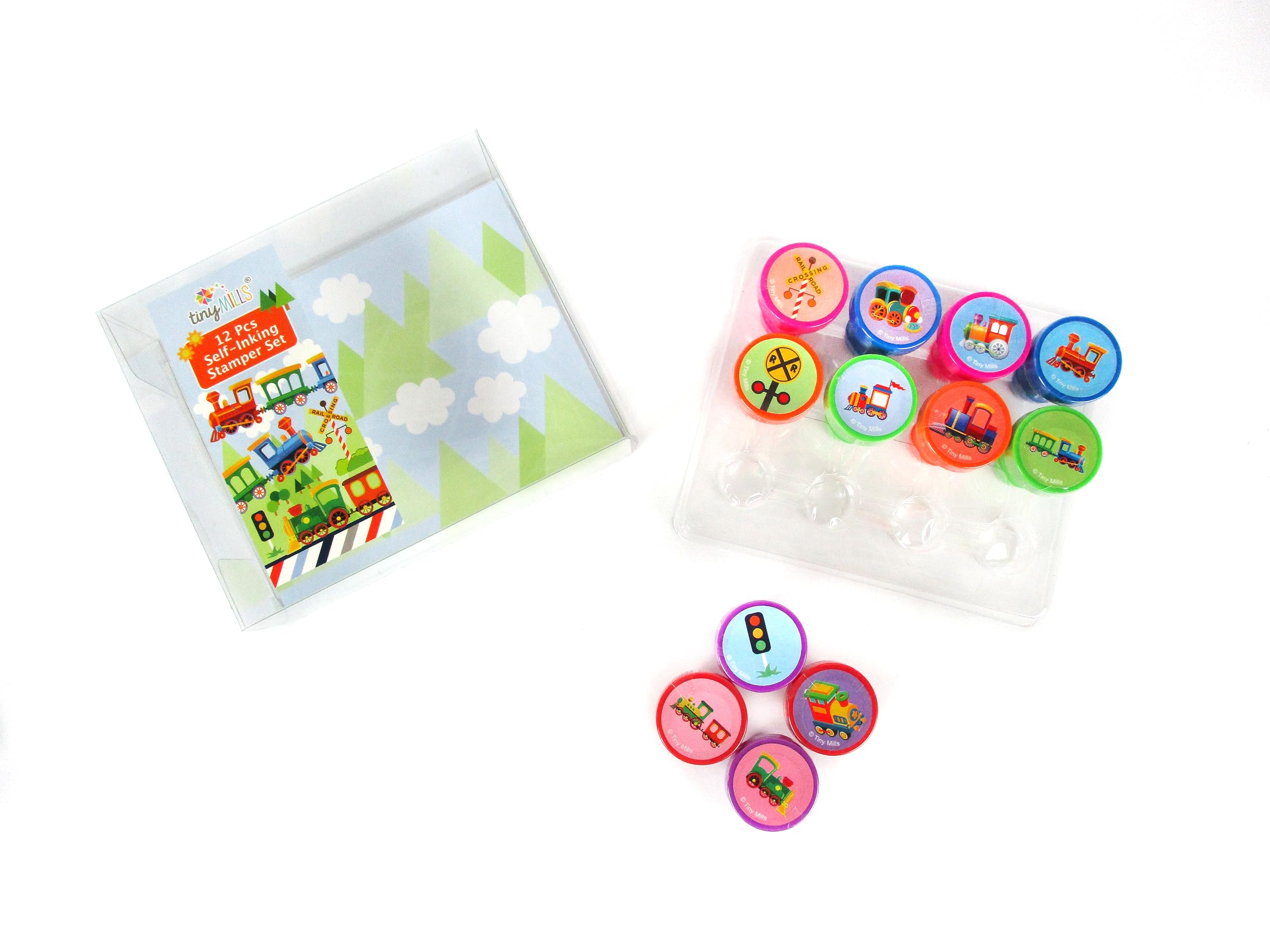 TINYMILLS 12-teiliges Zug-Stempel-Set für Kinder – Zugstempel-Set, Geschenk, Partyzubehör
