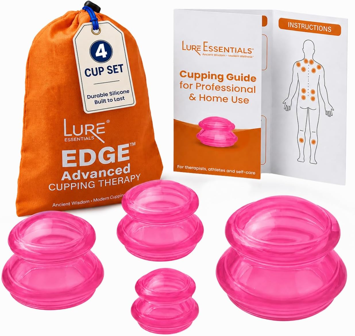 Silicone Cupping Set, Cupping Kit for Massage Therapy and Cellulite, 4 Cups