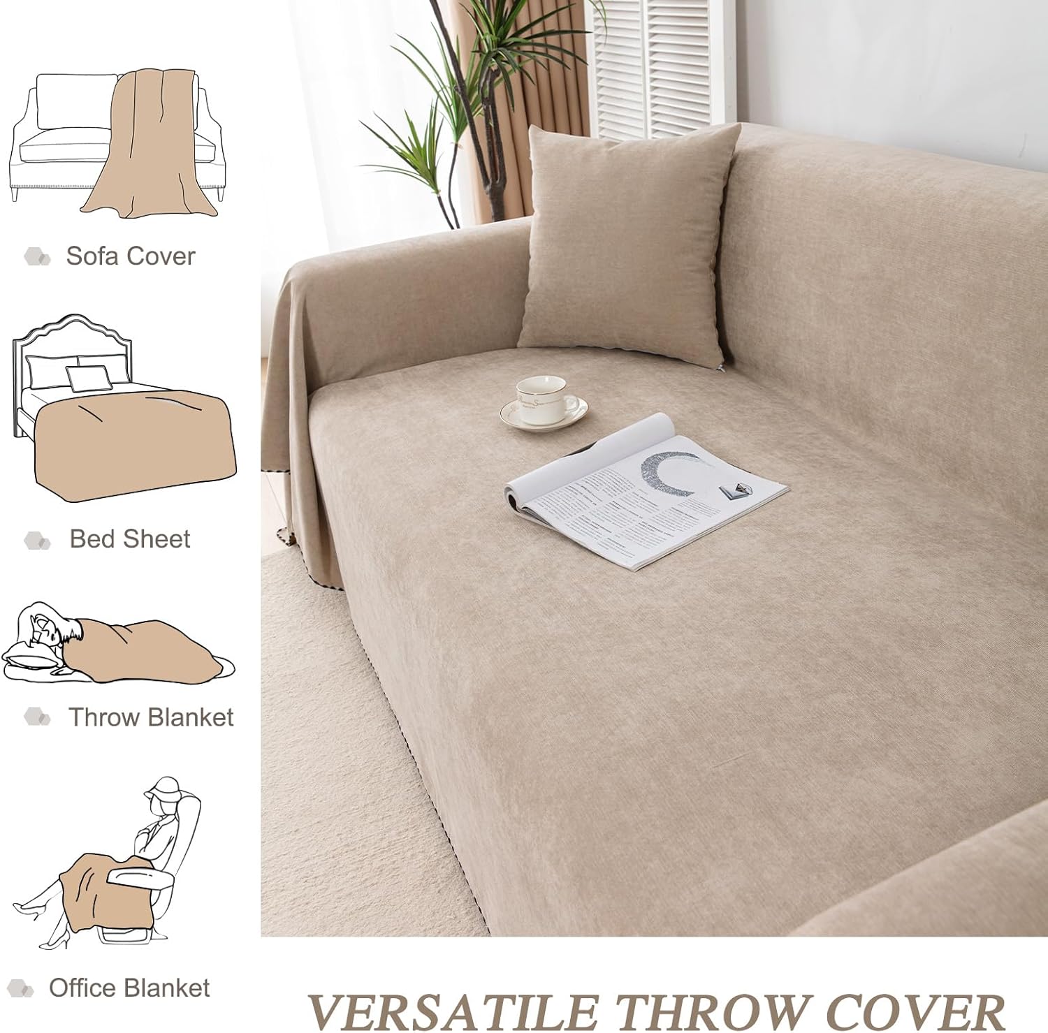 Lucky Monet Waterproof Couch Sofa Cover Washable Sectional Couch Covers Protectors for Pets Dogs Water Resistant Sofa Slipcovers Couch Futon Blanket for Loveseat L Shaped Sofa, 71" x 134", Khaki