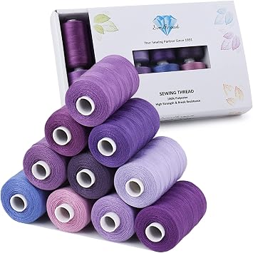 Simthread All Purpose Sewing Thread, 10 Spool Assorted Purple Series 1000 Yards Each Bobbin Polyester Thread for Sewing, Handy Polyester Sewing Threads for Sewing Machine - Purple Series
