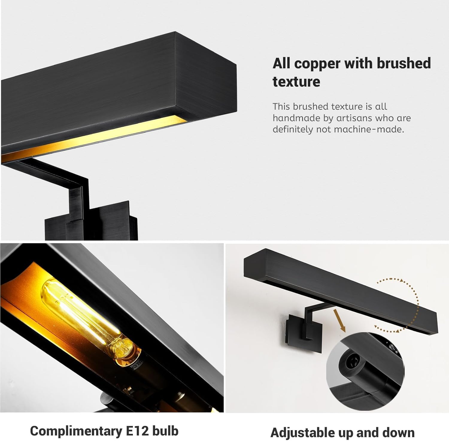 Hardwired Picture Lights for Wall 24in, Matte Black Bathroom Vanity Sconce over Mirror, Vintage Industrial Gooseneck Barn Light, Classic Art Lighting for Painting, Poster, Frame (Bulb Included)
