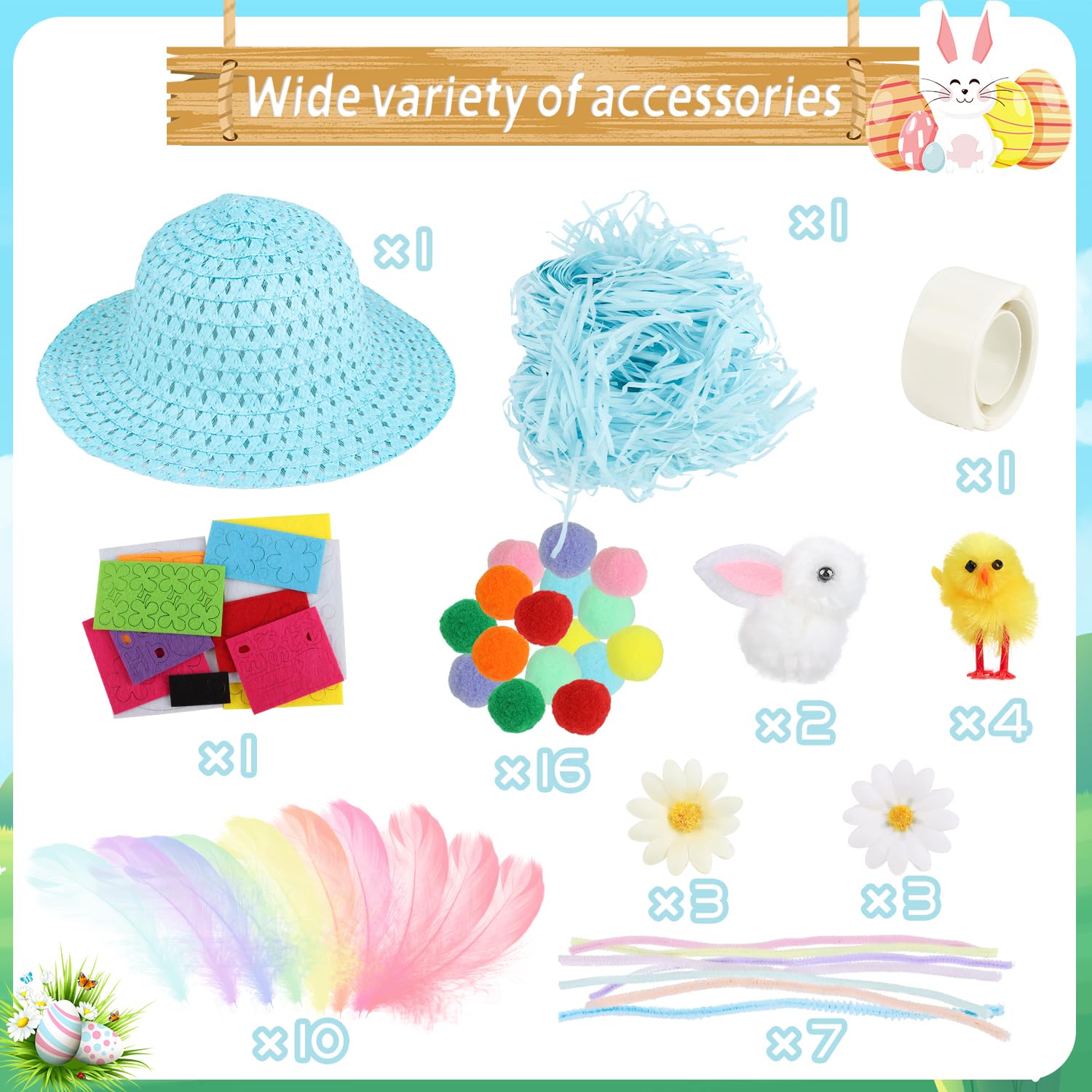 JOFONY Easter Bonnet Kit, DIY Easter Bonnet Kit Kids Easter Bonnet Hat Make Your Own Easter Hat, Easter Hat for Easter Craft Supplies(Blue) — view 2