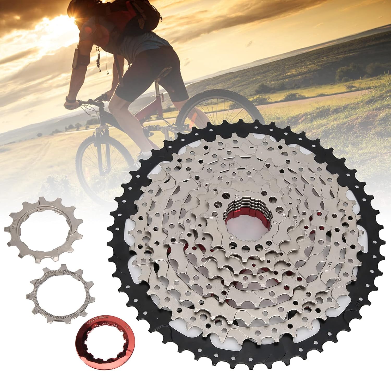 Alomejor Bike Freewheel 9 Speed 11 to 50T Card Type Cassette Sprocket Bike Accessory with Molybdenum Steel Material for Mountain and Road Bikes