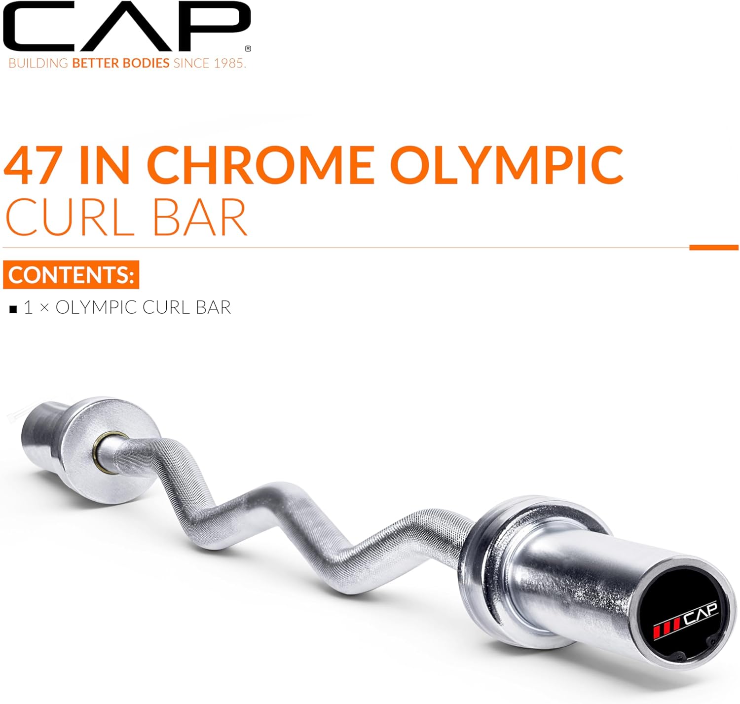 CAP Barbell 47-Inch Olympic EZ Curl Bar for 2-Inch Weight Plates | Multiple Options Elite Chrome