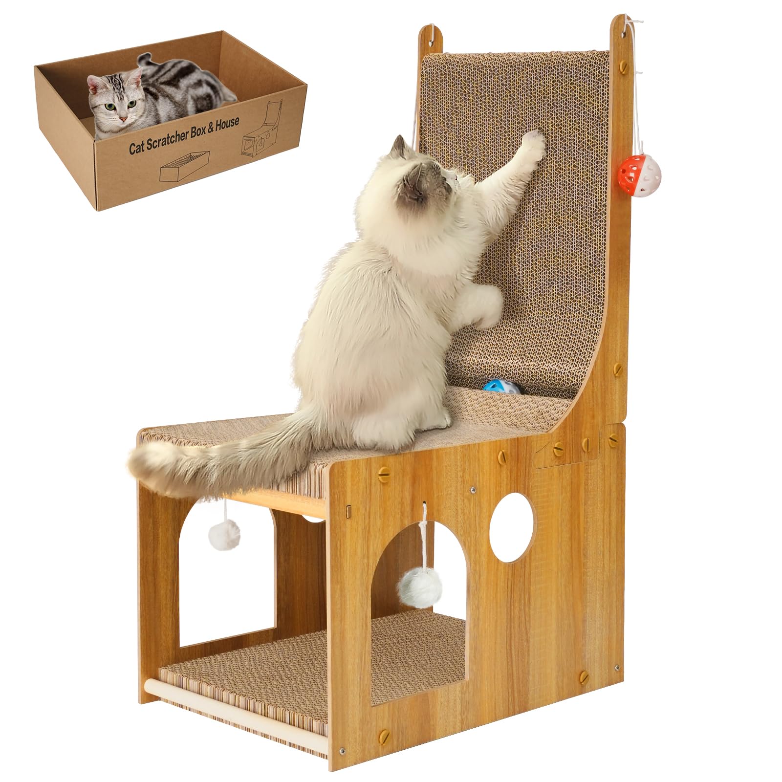 YEMOO Rascador para gatos, tabla rascadora de doble capa en L, rascador vertical en forma de L para protección de pared y sofá, rascador de cartón para gatos con 2 juguetes de bola para gatos de