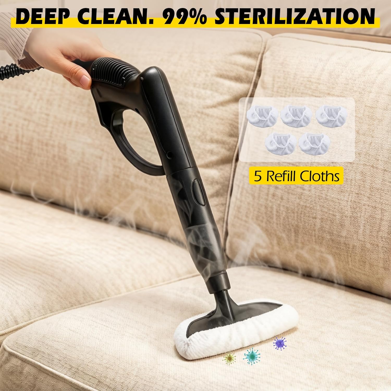 1500W Steam Cleaner 35-Piece All-in-One Attachments Kit, 99% Sanitization, 22ft Reach, 360° Rotating Brush for Home/Car/Tile/Grout/Wallpaper Removal, Chemical-Free Cleaning (35 in 1)