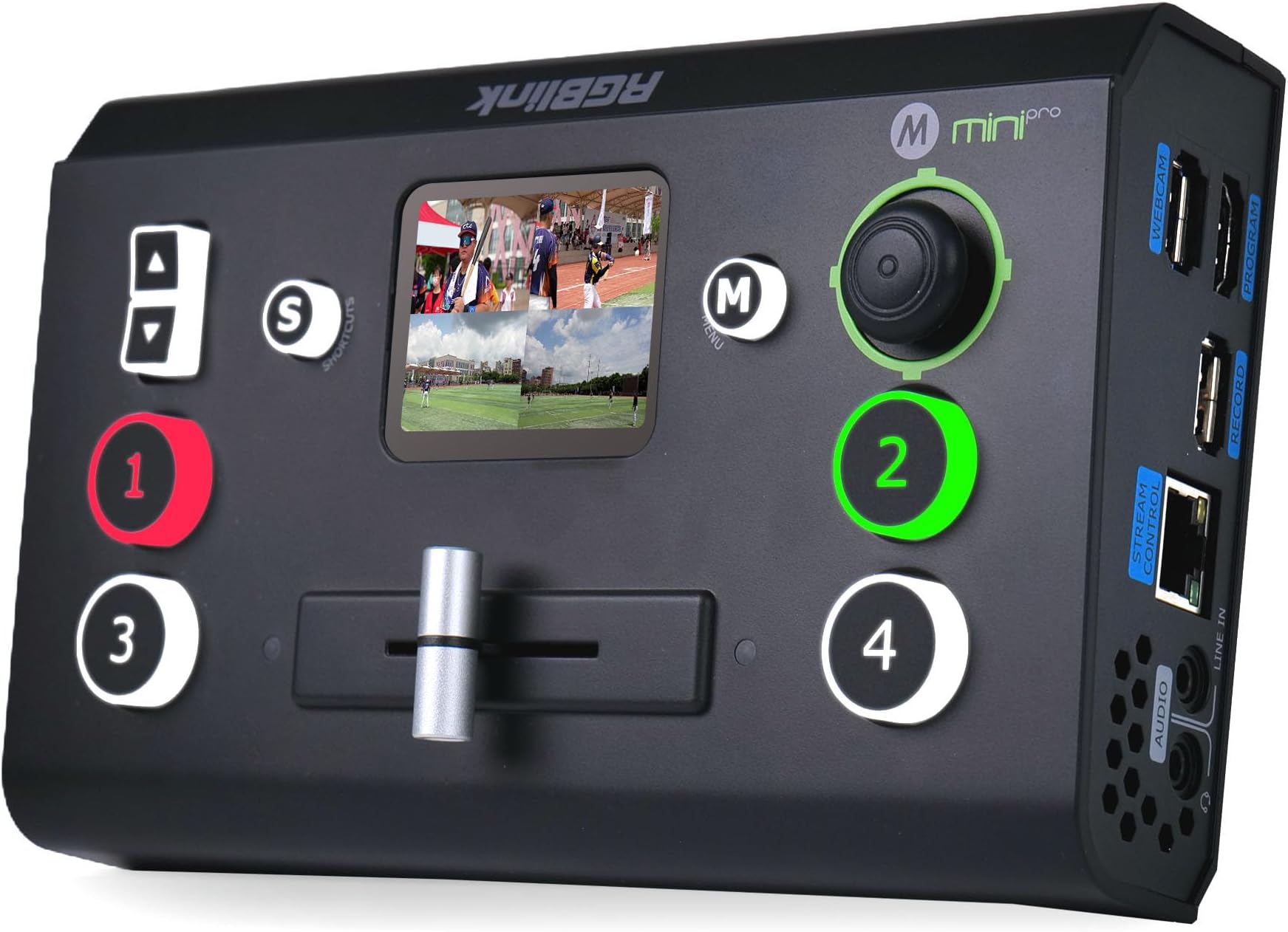 Mini-pro V3 Video Mixer Switcher with 4 x 4K HDMI Inputs, Dual HDMI/USB3.0 Outputs, PTZ Controller with 2.1-Inch On-Board Monitor, Ideal for Live Streaming, Worship, Gamers, and Live Events