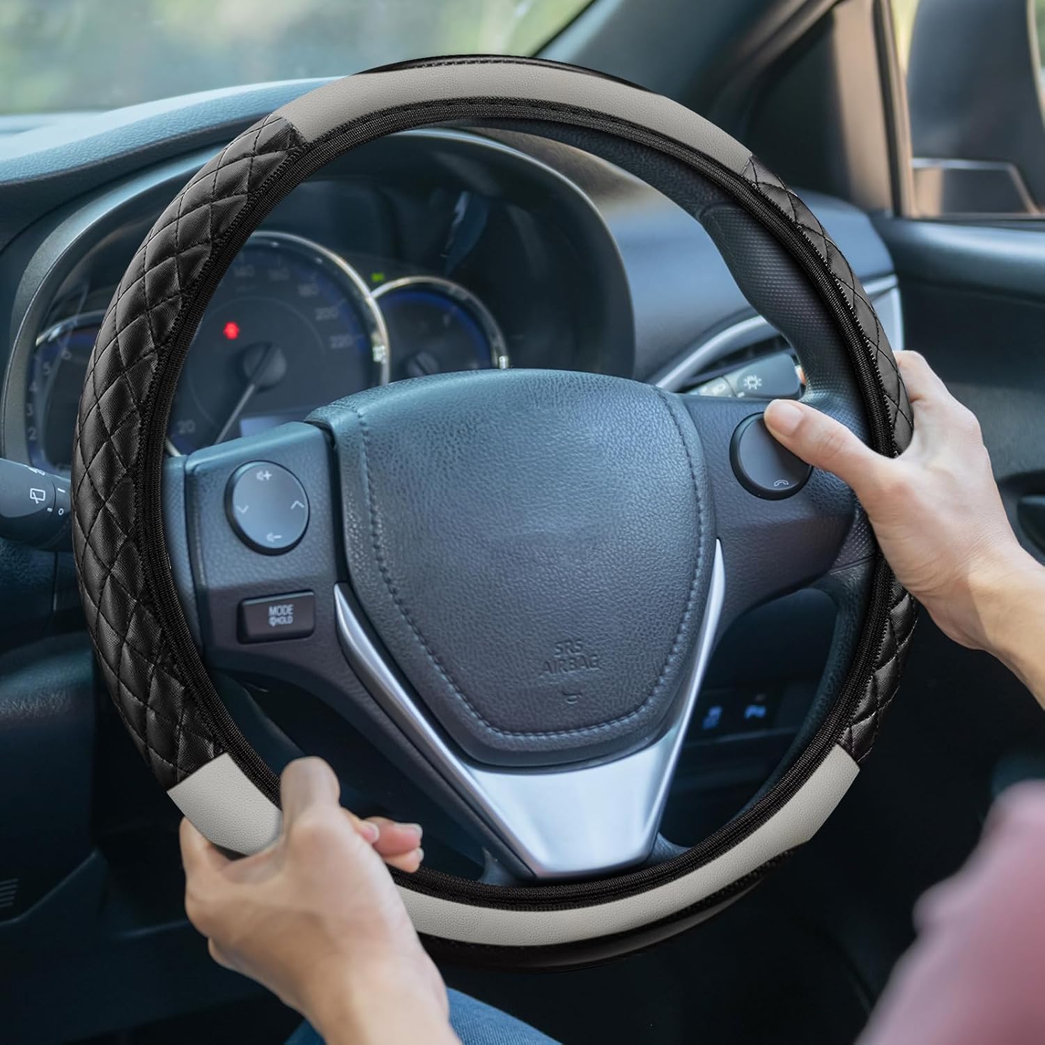 Car Steering Wheel Cover, 15 Inch PU Leather Breathable (Gray) image 4