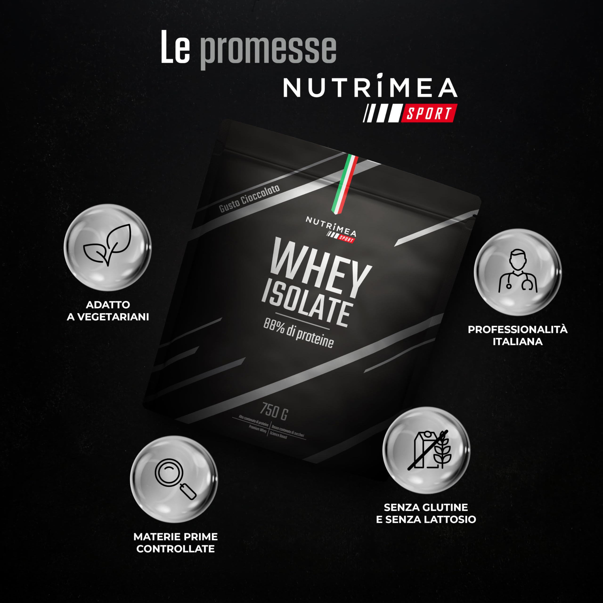 Proteine Whey in Polvere | Gusto Cioccolato | Crescita e Recupero Muscolare | BCAA e EAA | 750 g | 30 Dosi | Nutrimea