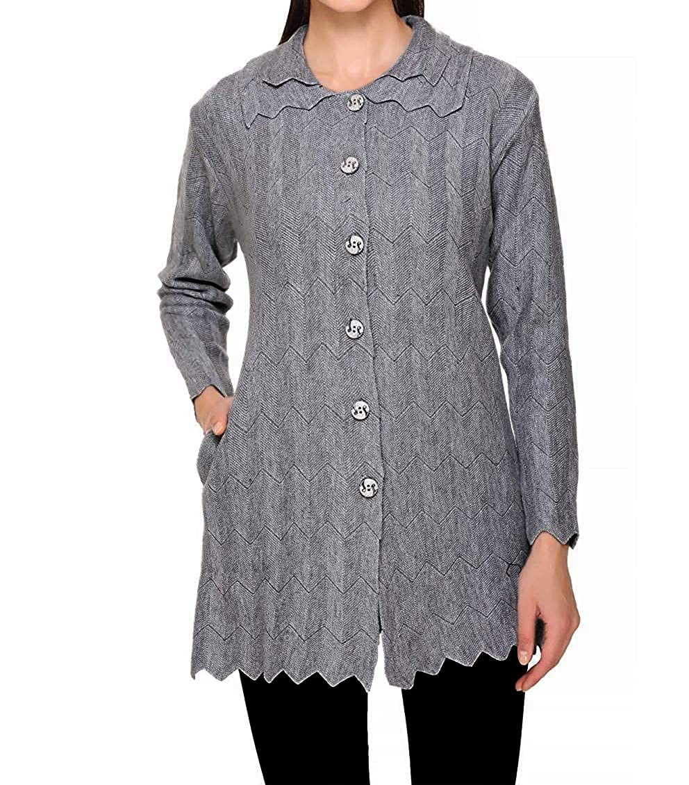 magknit design to attract Women's Woolen V-Neck Cardigan with Double Collar - Heavy Daffodil Fabric - Pure Wool - Free Size - Long - Fully Warm - Side Pockets-picture-26